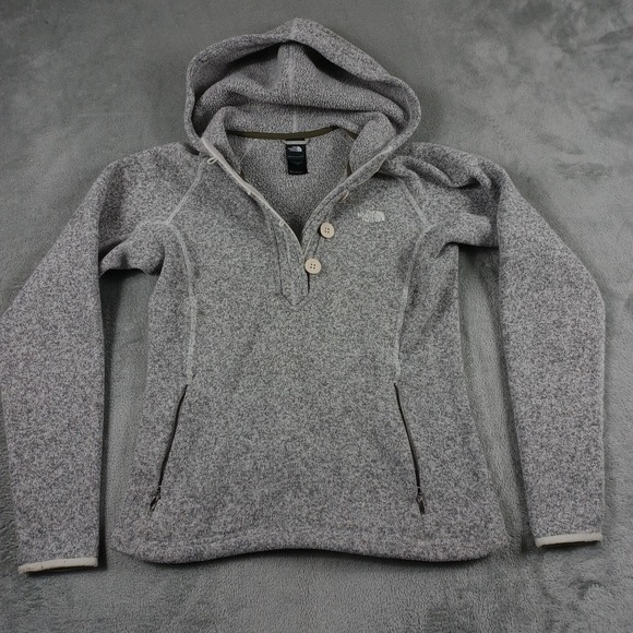 North Face Sweater Womens Medium Gray Fleece Hooded Pullover Outdoor - Picture 1 of 7